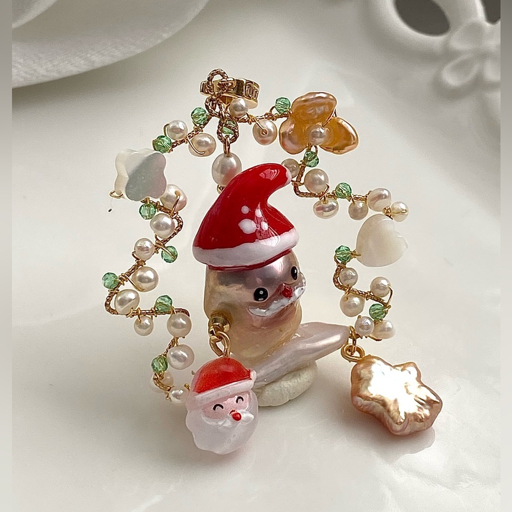 P195-Handmade EXCLUSIVE Christmas Tree Stanta Flameball Pearl Detachable Pendant - Picture 3 of 7